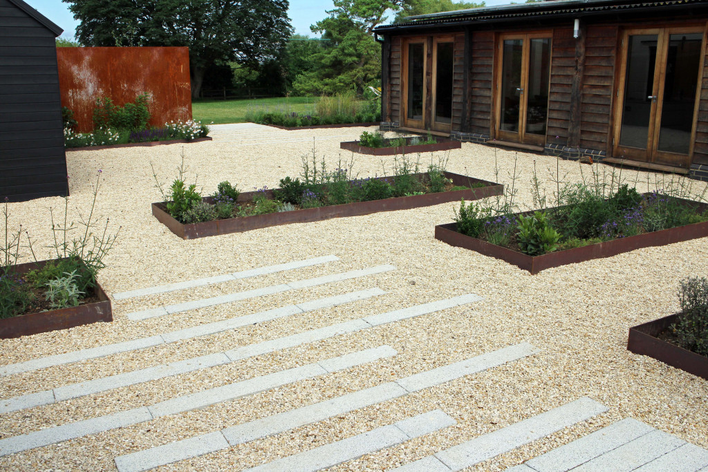 contemporary barn conversion garden